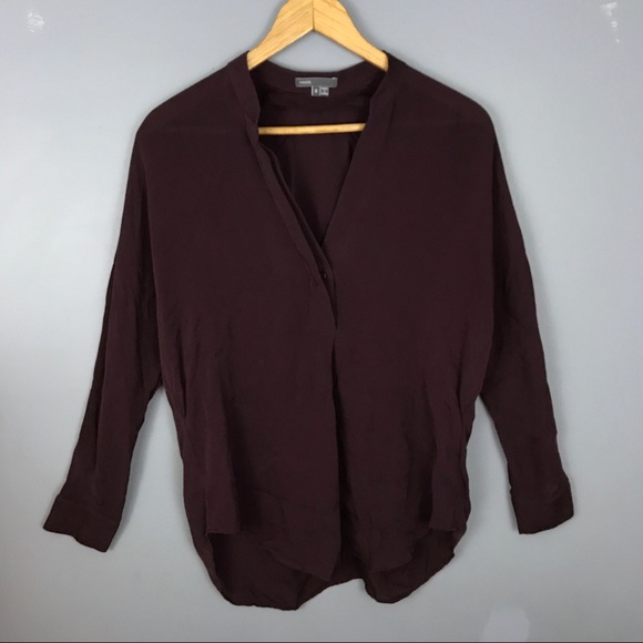 Vince burgundy double-front silk blouse size small - Picture 2 of 6